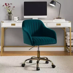 Kirklands Home Office Furniture|Teal Velvet Swivel Jacyln Office Chair Blue