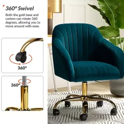 Kirklands Home Office Furniture|Teal Velvet Swivel Jacyln Office Chair Blue