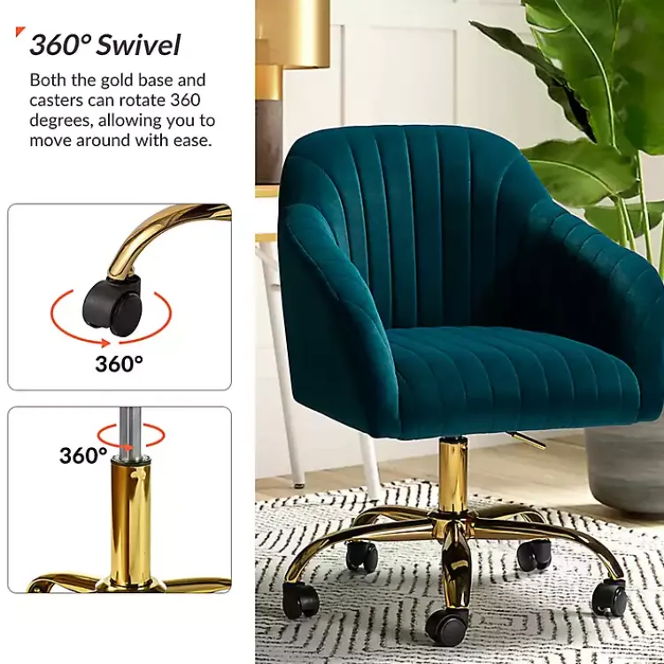 Kirklands Home Office Furniture|Teal Velvet Swivel Jacyln Office Chair Blue