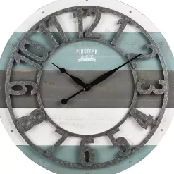 Kirklands Home Clocks|Teal Wood Plank Wall Clock Blue