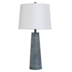 Kirklands Home Table Lamps|Textured Denim Blue Tapered Table Lamp White