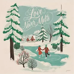 Discount Trees and Ice Skaters Christmas Canvas Wall Plaque Christmas Art & Wall Decor