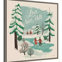 Discount Trees and Ice Skaters Christmas Canvas Wall Plaque Christmas Art & Wall Decor