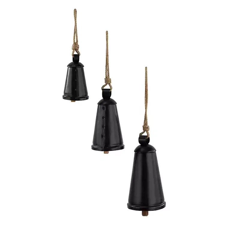 Triangular Iron Hanging Bells, Set of 3 Decorative Accents