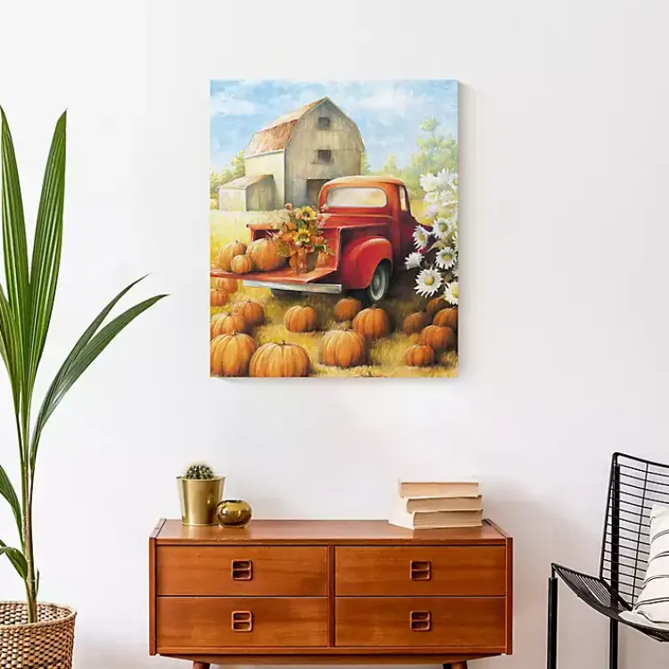 Clearance Truck in a Pumpkin Patch Canvas Art Print Fall