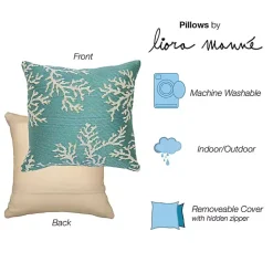 Kirklands Home Outdoor Cushions & Pillows|Turquoise Coral Woven Outdoor Throw Pillow