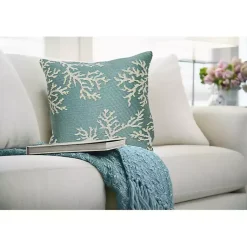 Kirklands Home Outdoor Cushions & Pillows|Turquoise Coral Woven Outdoor Throw Pillow
