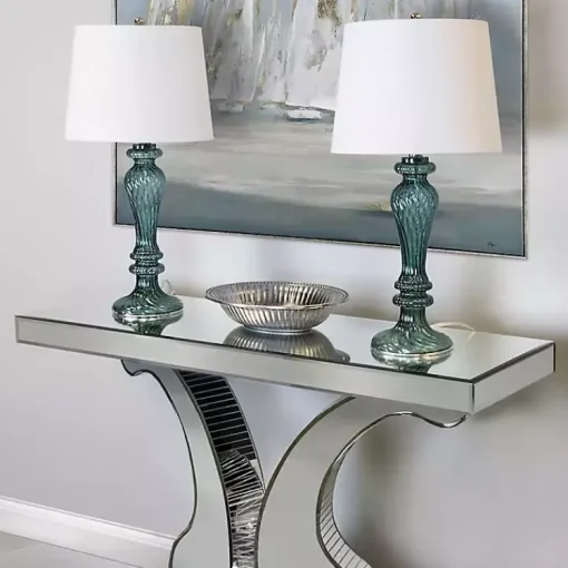Kirklands Home Table Lamps|Turquoise Glass Table Lamps, Set of 2 White
