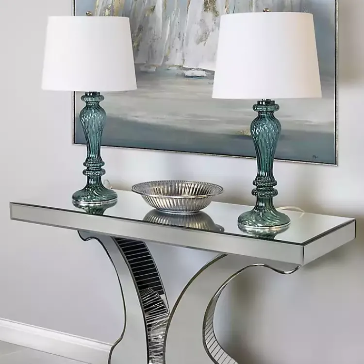 Kirklands Home Table Lamps|Turquoise Glass Table Lamps, Set of 2 White