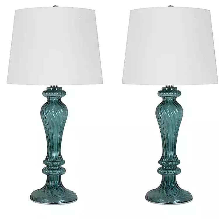 Kirklands Home Table Lamps|Turquoise Glass Table Lamps, Set of 2 White