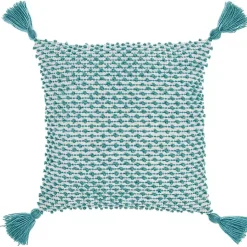Kirklands Home Outdoor Cushions & Pillows|Turquoise Knotted Tassel Outdoor Throw Pillow Blue