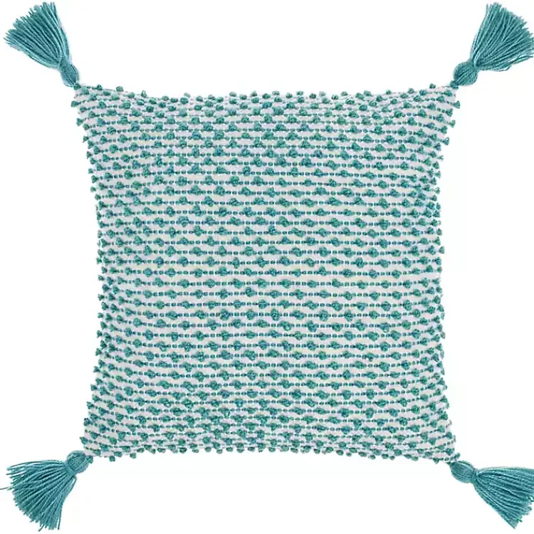 Kirklands Home Outdoor Cushions & Pillows|Turquoise Knotted Tassel Outdoor Throw Pillow Blue