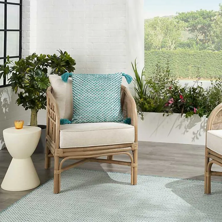 Kirklands Home Outdoor Cushions & Pillows|Turquoise Knotted Tassel Outdoor Throw Pillow Blue