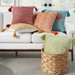 Kirklands Home Outdoor Cushions & Pillows|Turquoise Knotted Tassel Outdoor Throw Pillow Blue