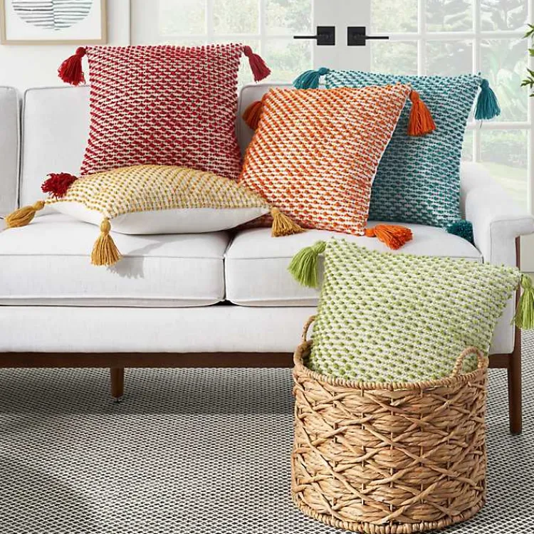 Kirklands Home Outdoor Cushions & Pillows|Turquoise Knotted Tassel Outdoor Throw Pillow Blue