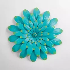 Kirklands Home Outdoor Wall Decor|Turquoise Metal Flower Outdoor Wall Plaque Blue