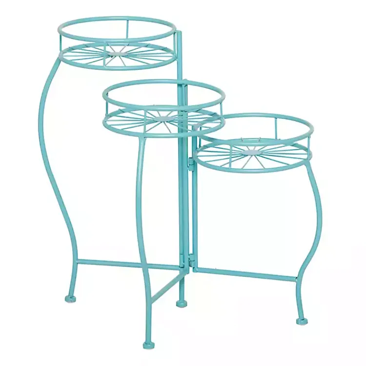 Kirklands Home Planters|Turquoise Metal Starburst 3-Tier Plant Stand Blue