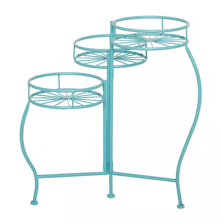 Kirklands Home Planters|Turquoise Metal Starburst 3-Tier Plant Stand Blue