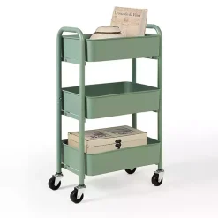Kirklands Home Kitchen Islands & Bar Carts|Turquoise Metal 3-Tier Organizer Storage Cart