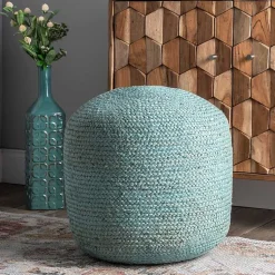 Sale Turquoise Neely Jute Braided Pouf Poufs & Floor Cushions