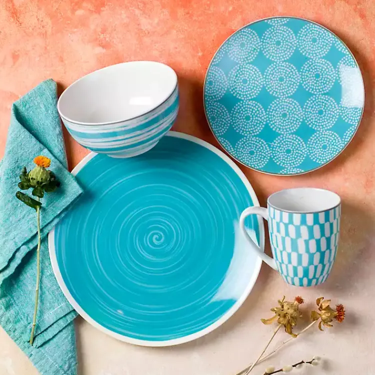 Kirklands Home Dinnerware|Turquoise Stoneware 16-pc. Dinnerware Set Blue