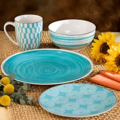 Kirklands Home Dinnerware|Turquoise Stoneware 16-pc. Dinnerware Set Blue
