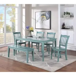 Kirklands Home Benches & Ottomans|Turquoise Wood Classic Farmhouse Bench Blue
