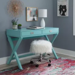 Kirklands Home Office Furniture|Turquoise Wood 2-Drawer Peggy Desk Blue