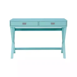 Kirklands Home Office Furniture|Turquoise Wood 2-Drawer Peggy Desk Blue