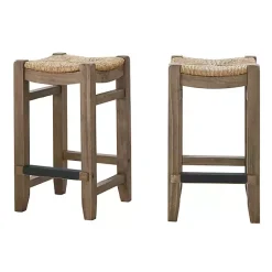 Kirklands Home Bar Stools & Counter Height Stools|Twisted Seagrass and Wood Counter Stools, Set of 2 Tan