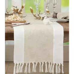 Kirklands Home Table Linens|Two Tone Tan and White Table Runner, 72 in.