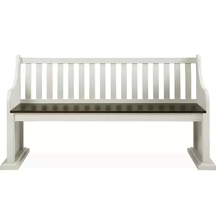Kirklands Home Entryway Furniture|Two-Tone Dark Oak and Ivory High Back Wooden Bench White
