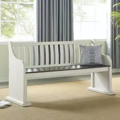 Kirklands Home Entryway Furniture|Two-Tone Dark Oak and Ivory High Back Wooden Bench White