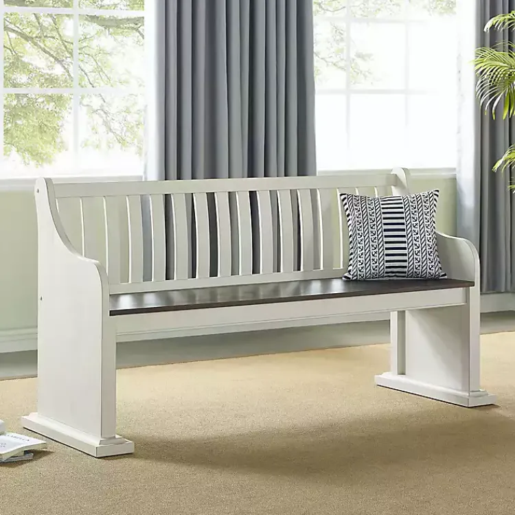 Kirklands Home Entryway Furniture|Two-Tone Dark Oak and Ivory High Back Wooden Bench White