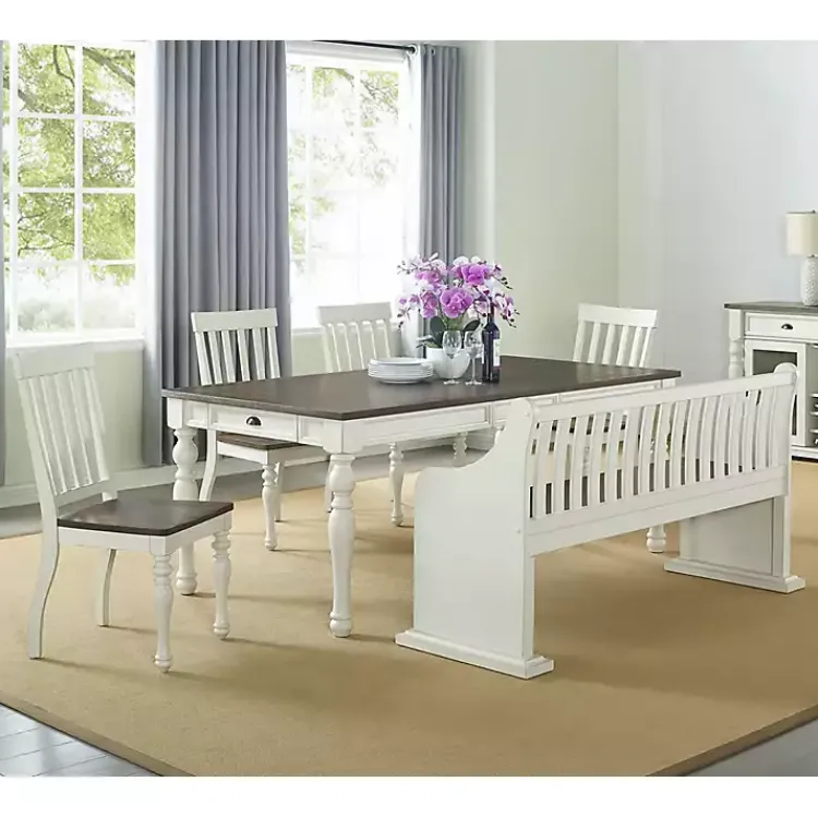 Kirklands Home Entryway Furniture|Two-Tone Dark Oak and Ivory High Back Wooden Bench White