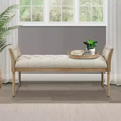 Kirklands Home Benches & Ottomans|Upholstered Cane Martha Stewart Isla Bench Tan