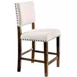 Kirklands Home Bar Stools & Counter Height Stools|Upholstered Cherry Finish Counter Stools, Set of 2 Ivory