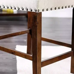 Kirklands Home Bar Stools & Counter Height Stools|Upholstered Cherry Finish Counter Stools, Set of 2 Ivory