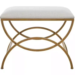 Kirklands Home Benches & Ottomans|Upholstered Gold Metal Arched Frame Bench White