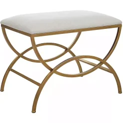 Kirklands Home Benches & Ottomans|Upholstered Gold Metal Arched Frame Bench White