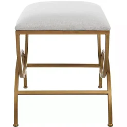 Kirklands Home Benches & Ottomans|Upholstered Gold Metal Arched Frame Bench White