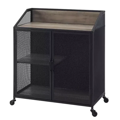 Kirklands Home Cabinets & Sideboards|Urban Mesh Door Rolling Bar Cabinet Gray