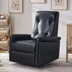 Kirklands Home Accent Chairs|Val Faux Leather Swivel Power Recliner Black