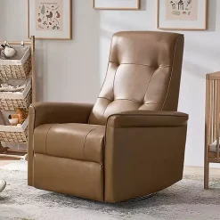 Kirklands Home Accent Chairs|Val Faux Leather Swivel Power Recliner Brown