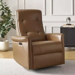 Kirklands Home Accent Chairs|Val Faux Leather Swivel Power Recliner Brown