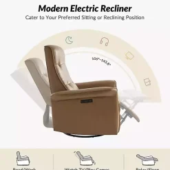 Kirklands Home Accent Chairs|Val Faux Leather Swivel Power Recliner Brown