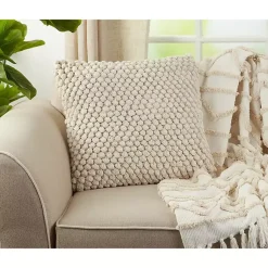 Outlet Vanilla Crochet Pom Pom Cotton Throw Pillow Pillows