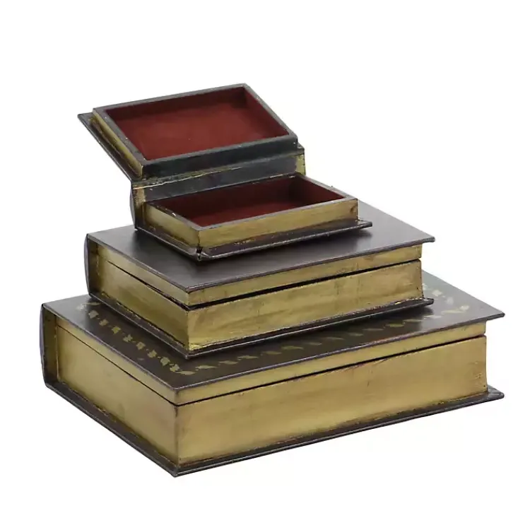 Best Vintage Classics Faux Leather Book Boxes, Set of 3 Baskets & Boxes