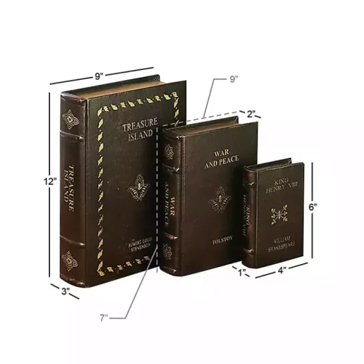 Best Vintage Classics Faux Leather Book Boxes, Set of 3 Baskets & Boxes