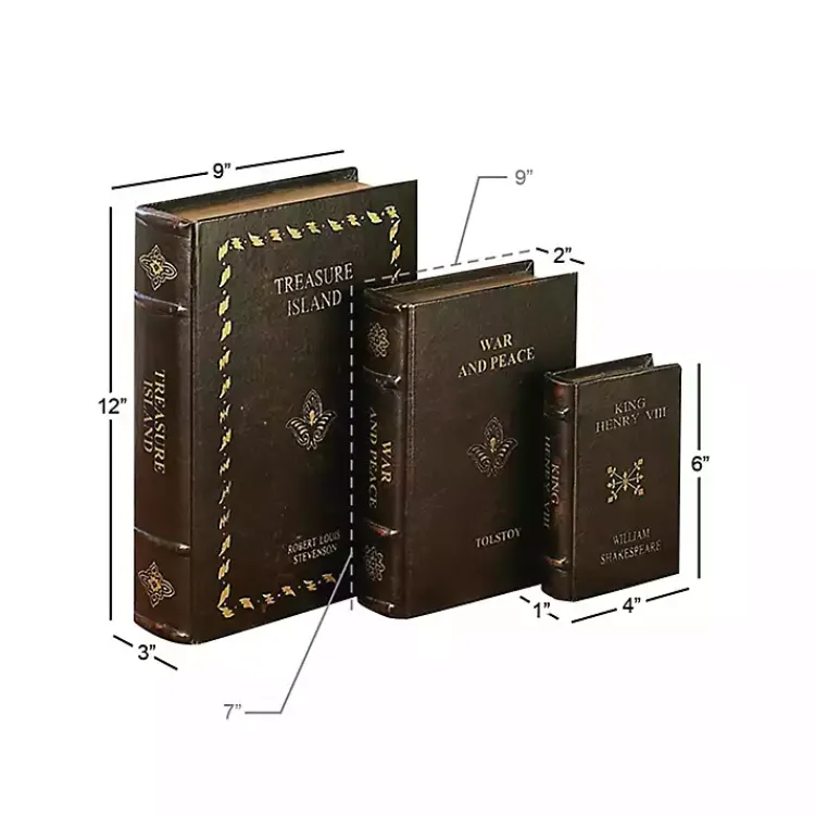 Best Vintage Classics Faux Leather Book Boxes, Set of 3 Baskets & Boxes